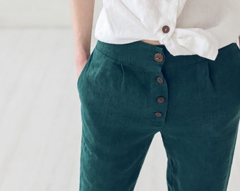 Tapered Linen Women Pants, Classic Linen Pants, High Waist Trousers