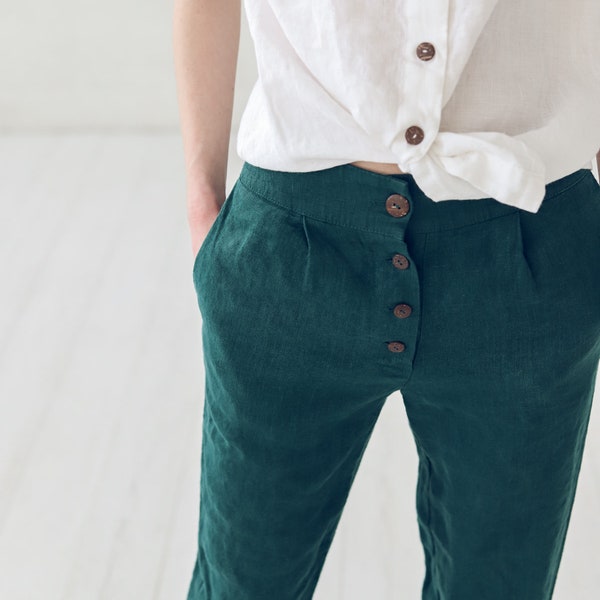 Tapered Linen Women Pants, Classic Linen Pants, High Waist Trousers