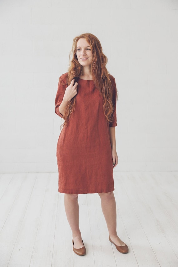 chinese dress ladies Elbow Sleeve Linen Tunic Dress