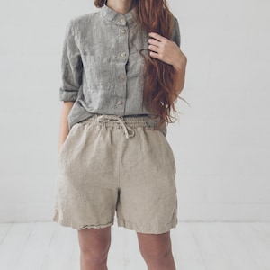 Linen Shorts / Loose Linen Elastic Waist Shorts / Summer Linen Shorts for Women image 3