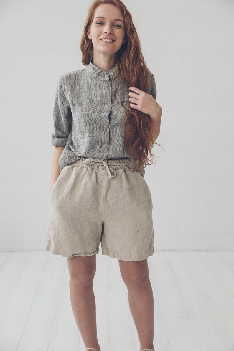 Linen Shorts / Loose Linen Elastic Waist Shorts / Summer Linen Shorts for Women image 3