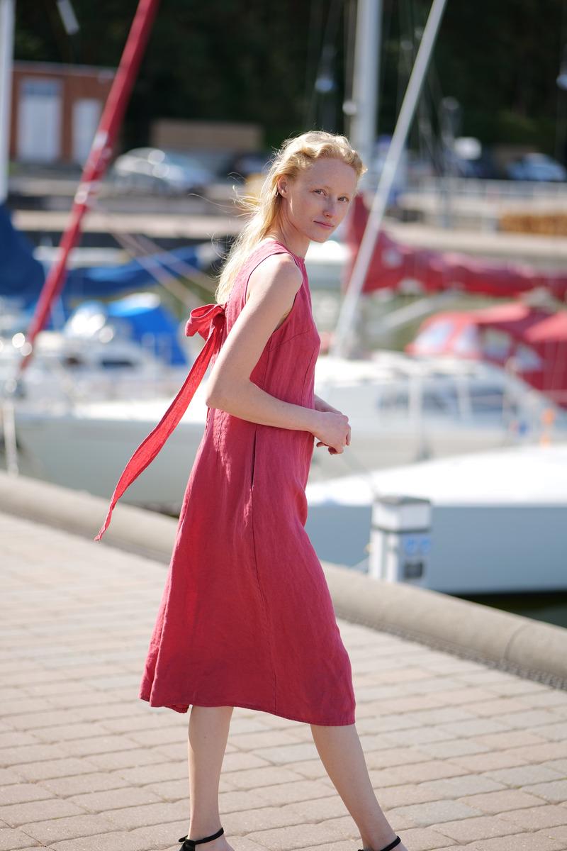 Linen Midi Summer Bow Dress Flora