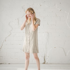 Linen Mini Shirt Dress: Heavy Flax Button-Down