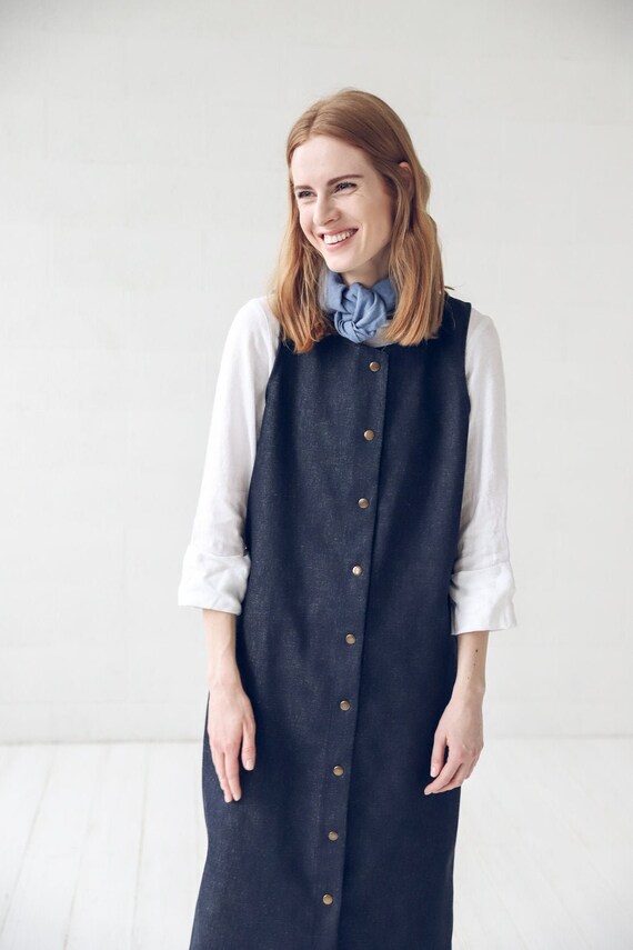 Sleeveless Denim Tunic Long Women Vest Jacket Buttons Down - Etsy