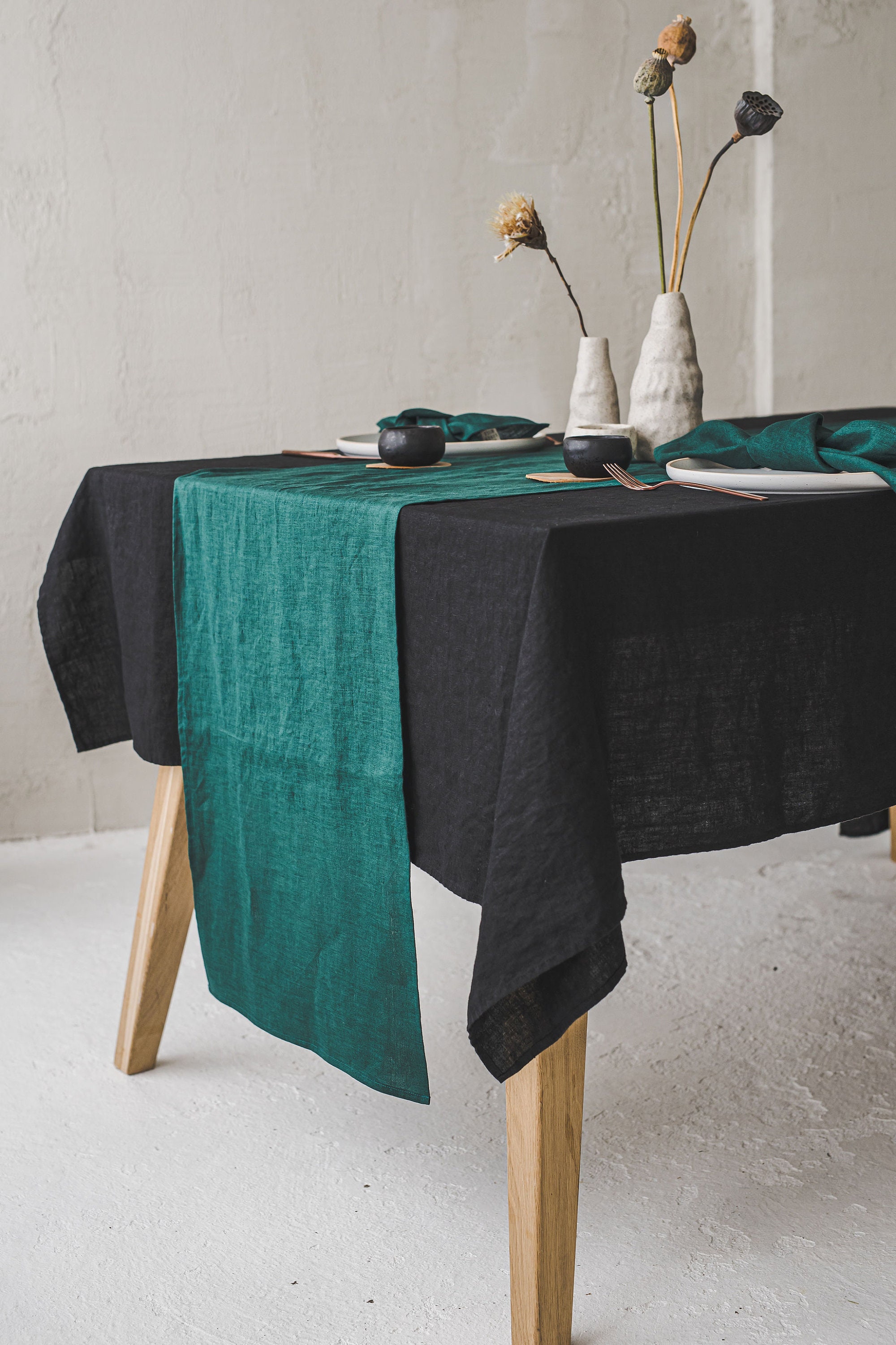Black Linen Tablecloth Custom Linen Table Decor Round Etsy