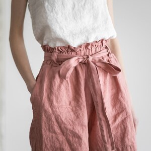 READY TO SHIP High Waisted Linen Shorts / Bermuda Women Shorts With Belt / Loose Summer Linen Shorts image 2
