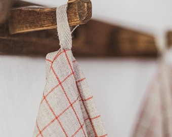 Red Checks Linen Tea Towels - Set of 2 - European Linen Kitchen Cloth