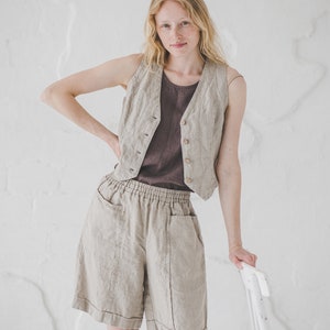 Classic Linen Vest With Back Ties / Classic Linen Sleeveless Coat / Classic Style image 3