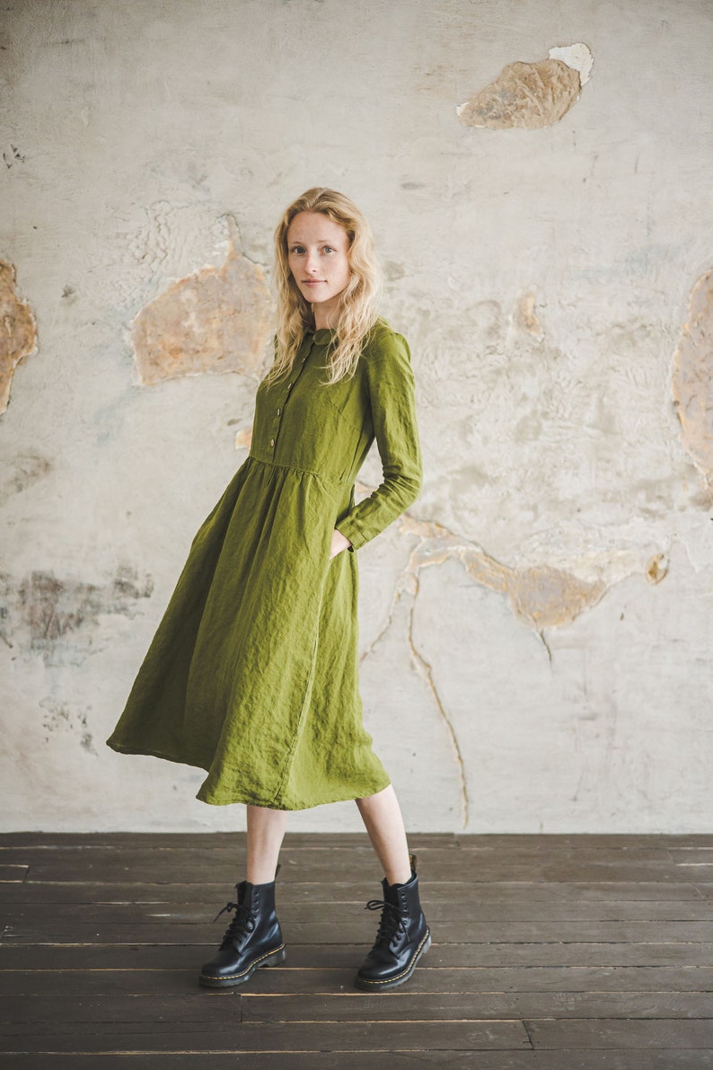 Boho Linen Dress / Renaissance Romantic Dress / Long Sleeves image 3