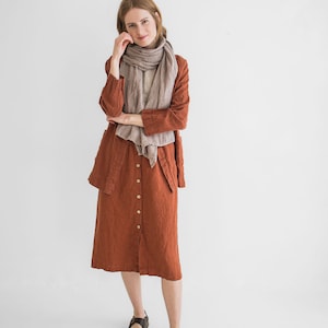 High Waist Spring Linen Skirt , Flax Linen Knee Length Linen Skirt, Buttons Down Linen Skirt image 3