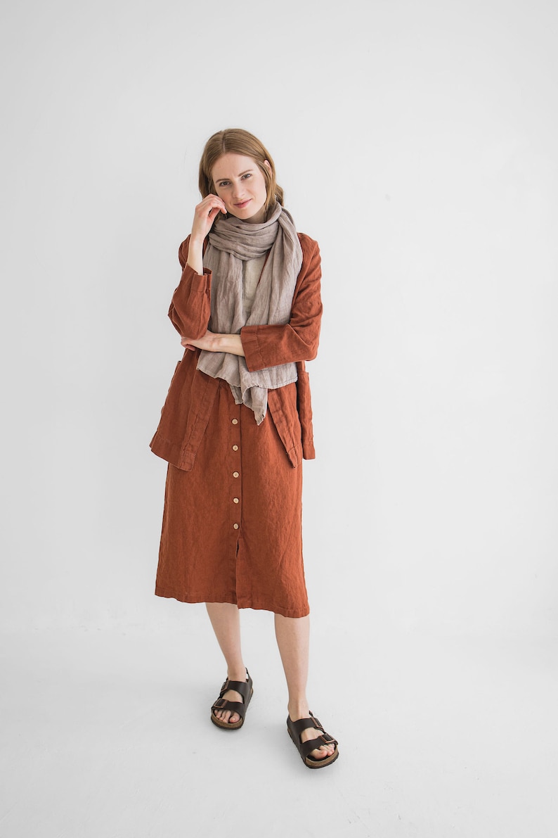 High Waist Spring Linen Skirt , Flax Linen Knee Length Linen Skirt, Buttons Down Linen Skirt image 3