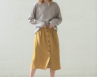 READY TO SHIP  Linen Skirt, Hight Waist Linen Skirt, Buttons Down Skirt