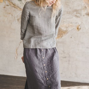 Linen Skirt Button Opening, Retro Flax Linen Midi Skirt, High Waist Linen Skirt image 3