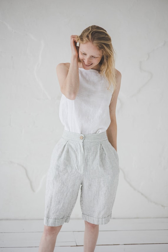 Short en lin taille mi haute Bermuda pour femme Jupe culotte Short d ete en lin Short classique pour femme Etsy France