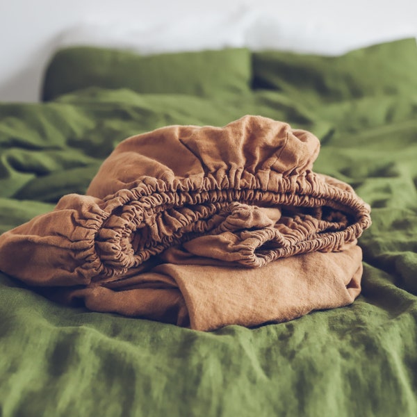 Drap-housse en lin, feuille de bande élastique en lin lavé doux, feuille de lin lavé, feuille de lin personnalisée