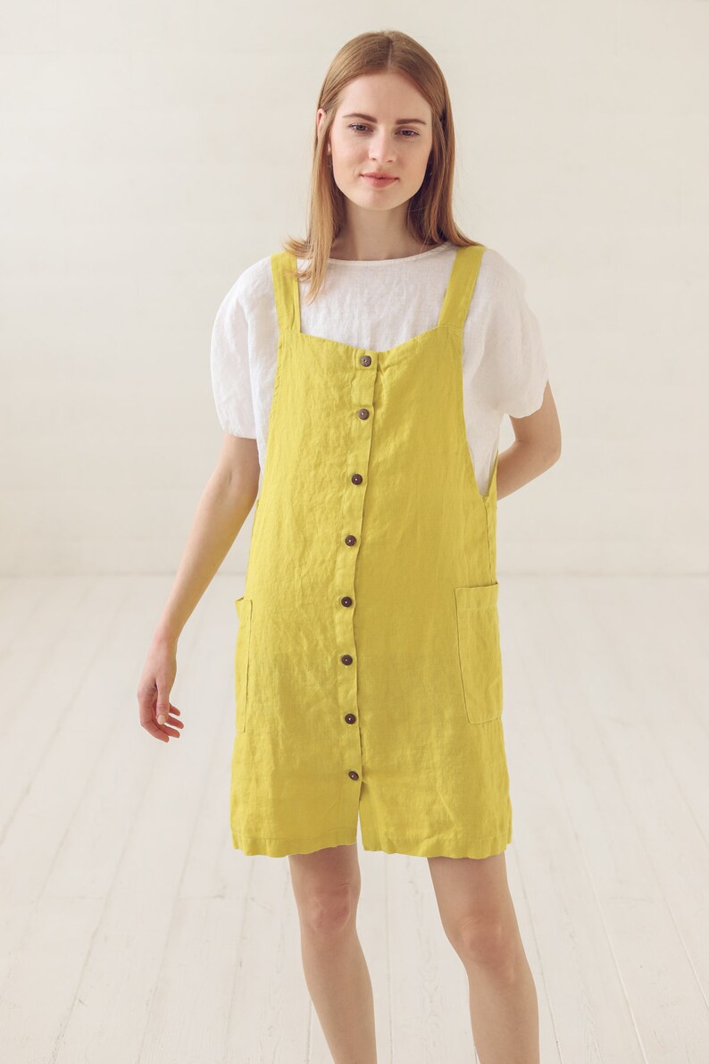 Mini Apron dress Linen Pinafore Dress Jumper Linen Dress Slip Women Summer Dress
