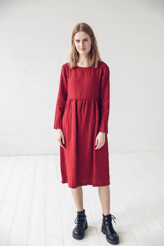 leinenkleid mit langen ärmeln