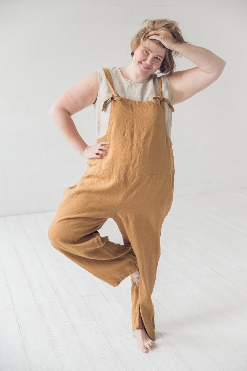 Long Linen Jumpsuit Loose Linen Overall Plus Size Linen Etsy