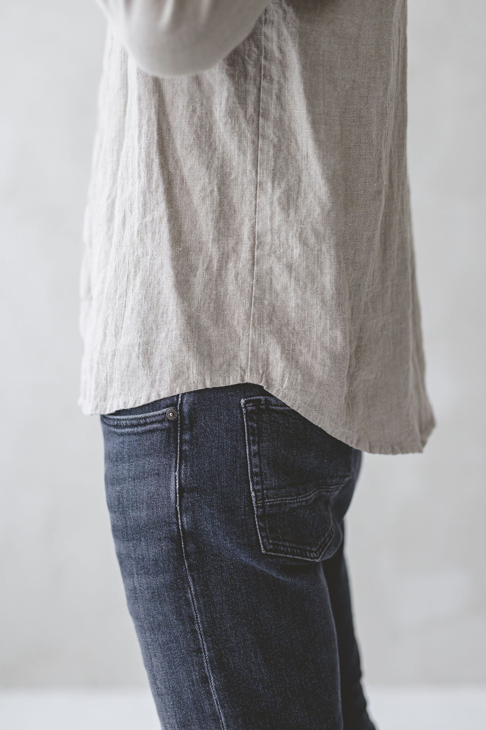 Linen Men's Shirt With Hidden Buttons / Long Sleeves Linen