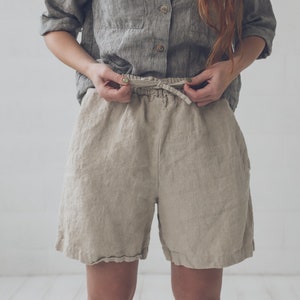 Linen Shorts / Loose Linen Elastic Waist Shorts / Summer Linen Shorts for Women image 2