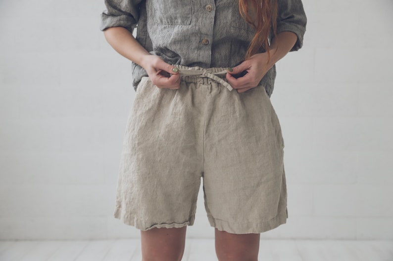 Linen Shorts / Loose Linen Elastic Waist Shorts / Summer Linen Shorts for Women image 2