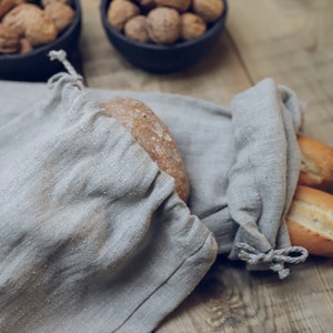 Linen Bread Bag, Sourdough Bread Linen Bag, Natural Linen Loaf Bag, Sac à Pain, Boule Bag, French Baguette Linen Bag, Kitchen Storage Bag image 4