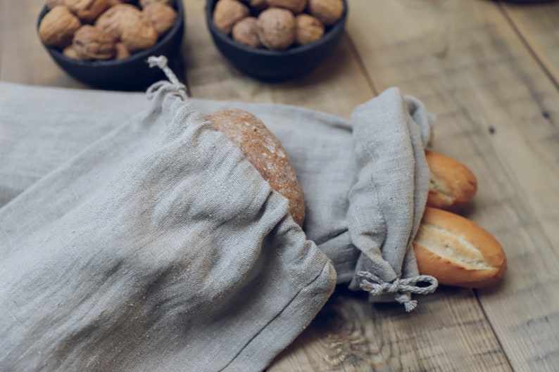 Linen Bread Bag, Sourdough Bread Linen Bag, Natural Linen Loaf Bag, Sac à Pain, Boule Bag, French Baguette Linen Bag, Kitchen Storage Bag image 4