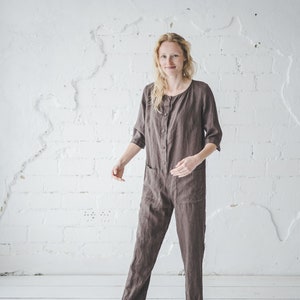 Long Linen Overall / Loose Linen Romper / Washed Linen Jumpsuit for Women / Linen Jumpsuit Maxi Length