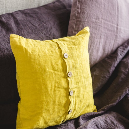 Natural Linen Shams Linen Throw Pillow Cover With Ties Etsy