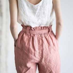 READY TO SHIP High Waisted Linen Shorts / Bermuda Women Shorts With Belt / Loose Summer Linen Shorts image 5