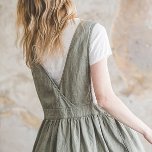 Linen Apron Pinafore Dress, Japanese Linen Gardening Dress Apron
