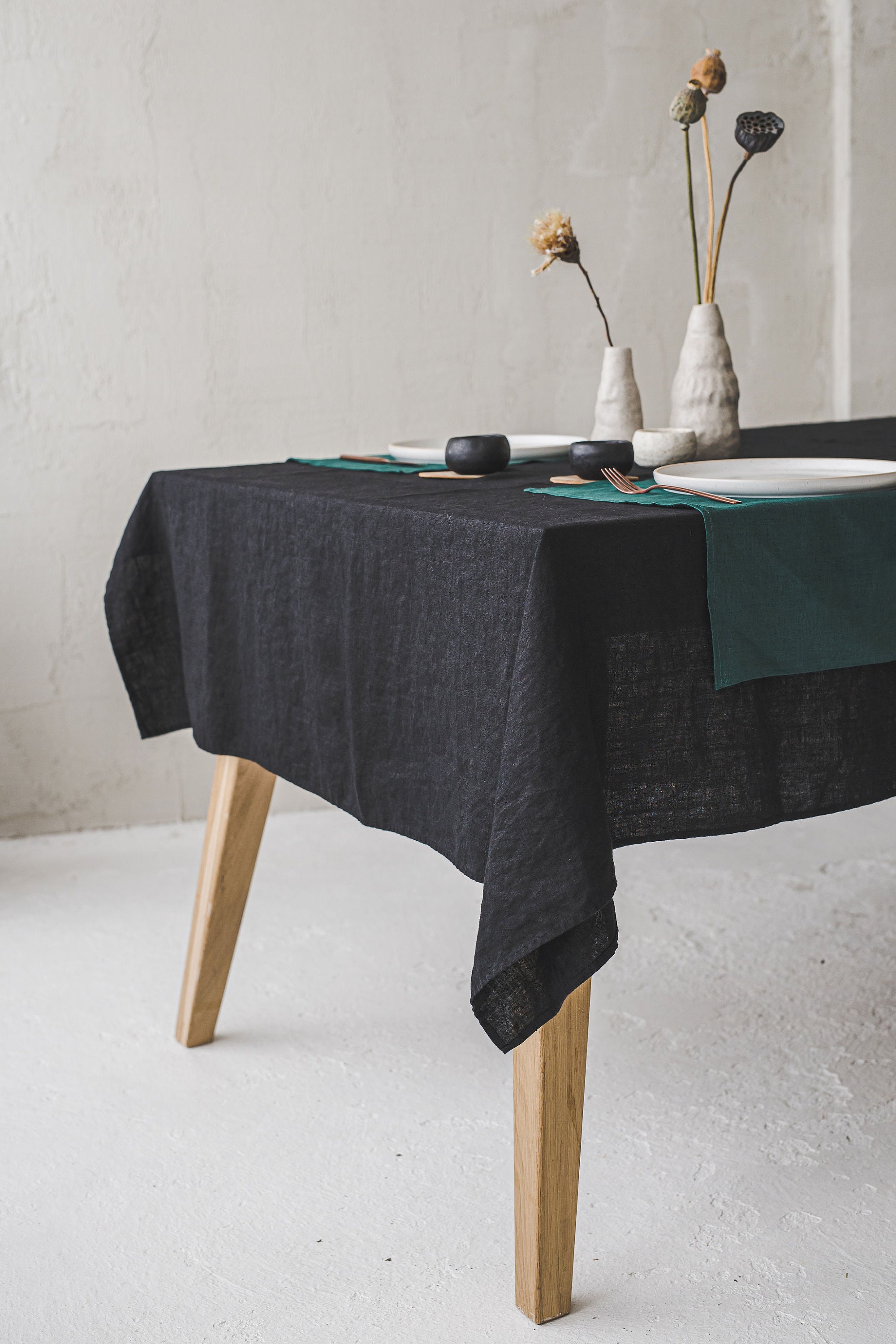 Black Linen Tablecloth Custom Linen Table Decor Round Etsy
