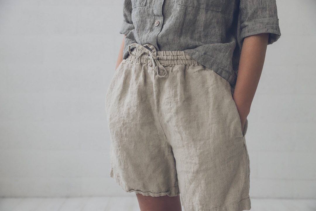 Linen Shorts / Loose Linen Elastic Waist Shorts / Summer Linen Shorts ...