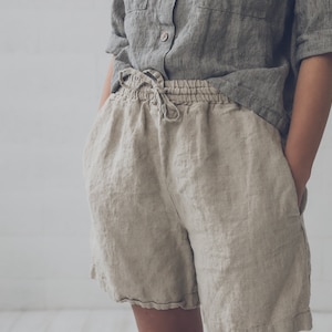 Linen Shorts / Loose Linen Elastic Waist Shorts / Summer Linen Shorts for Women