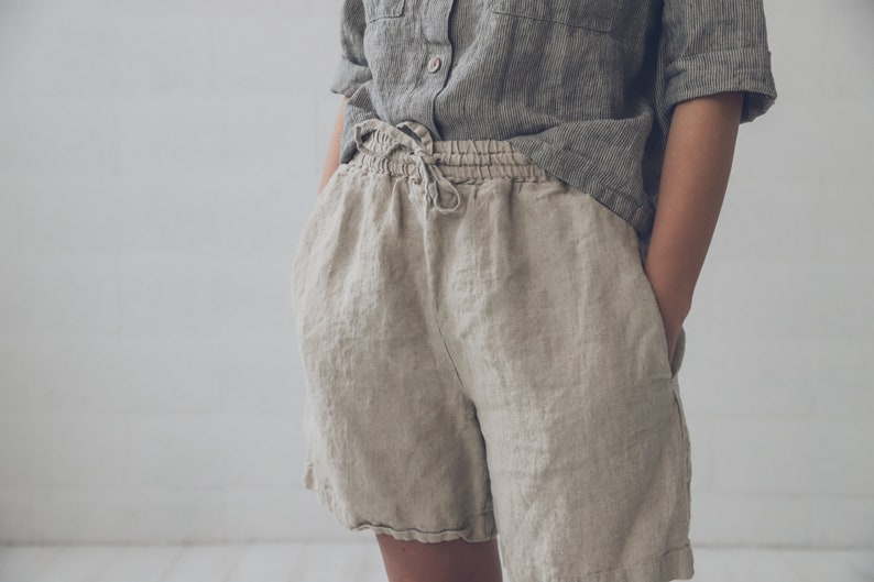 Linen Shorts / Loose Linen Elastic Waist Shorts / Summer Linen Shorts for Women image 1