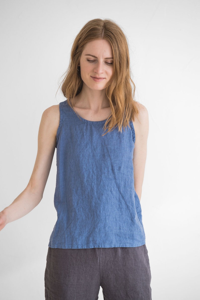 Simple Classic Linen tank Top, Sleeveless Linen Top, Summer Linen Blouse, Linen Slip Top image 1