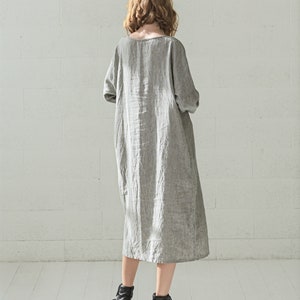 Oversize Linen Tunic Dress, Long Linen Dress, Maxi Linen Dress with Long Sleeves image 3