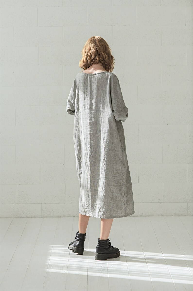 Oversize Linen Tunic Dress, Long Linen Dress, Maxi Linen Dress with Long Sleeves image 3