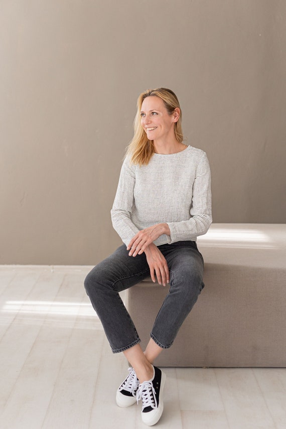 Striped Linen Blouse: Long Sleeve Everyday Flax Top