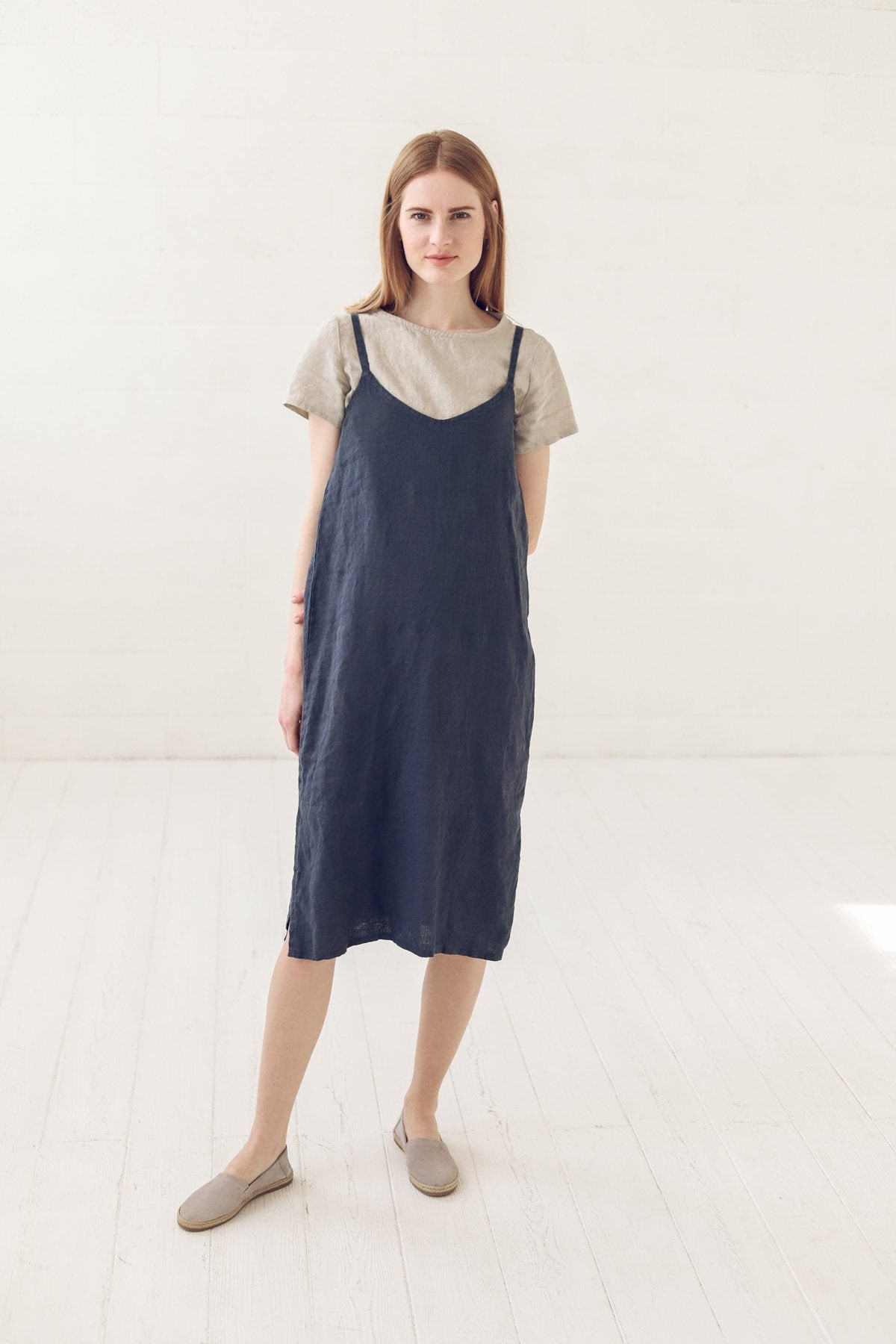 blue floral linen dress BLUE FLORAL LINEN MIDI main image 0