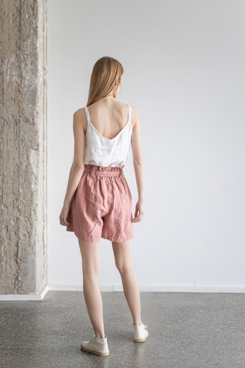 READY TO SHIP High Waisted Linen Shorts / Bermuda Women Shorts With Belt / Loose Summer Linen Shorts image 3