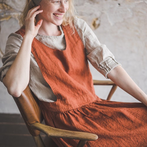 Linen Pinafore Apron Dress: Japanese Style Work Dress - Etsy