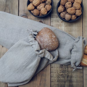 Linen Bread Bag, Sourdough Bread Linen Bag, Natural Linen Loaf Bag, Sac à Pain, Boule Bag, French Baguette Linen Bag, Kitchen Storage Bag image 1