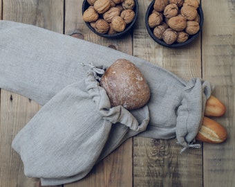 Linen Bread Bag, Sourdough Bread Linen Bag, Natural Linen Loaf Bag, Sac à Pain, Boule Bag, French Baguette Linen Bag, Kitchen Storage Bag