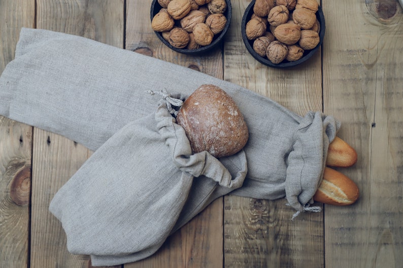Linen Bread Bag, Sourdough Bread Linen Bag, Natural Linen Loaf Bag, Sac à Pain, Boule Bag, French Baguette Linen Bag, Kitchen Storage Bag image 1