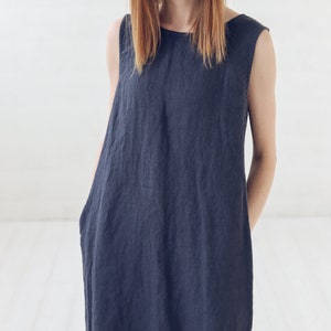 Everyday Basic Linen Dress / Minimalist A Line Midi Dress / Simple Dress With Pockets image 5