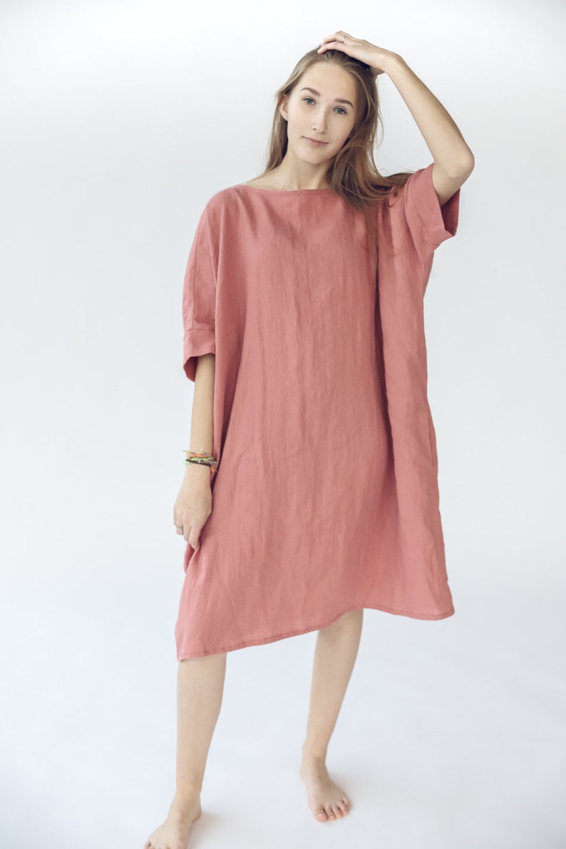 Linen Soft Dress, Baggy Loose Summer Linen Dress, Oversized Linen Dress image 5