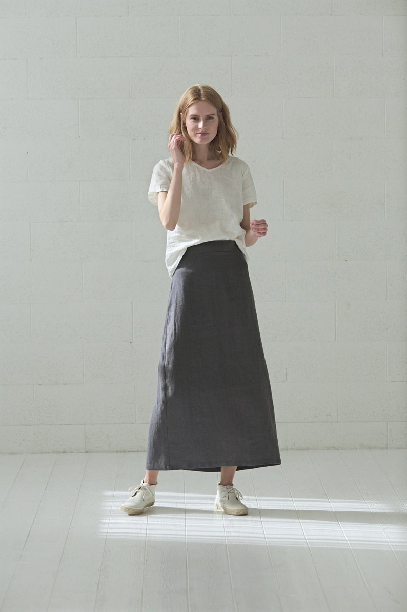 A Line Linen Skirt Heavy Flax / High Waisted Linen Skirt / Long Heavy Linen Skirt image 1