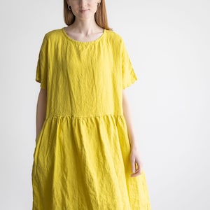 Swing Linen Dress, Linen Soft Dress, Summer Loose Linen Dress, Handmade Linen Dress, Midi Linen Dress image 4