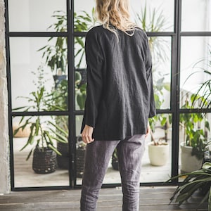 Simple Linen Black Jacket, Relax Fit Linen Cardigan Jacket, Boho Linen Jacket, Wrap Linen Coat Cardigan, Office Outfit image 3
